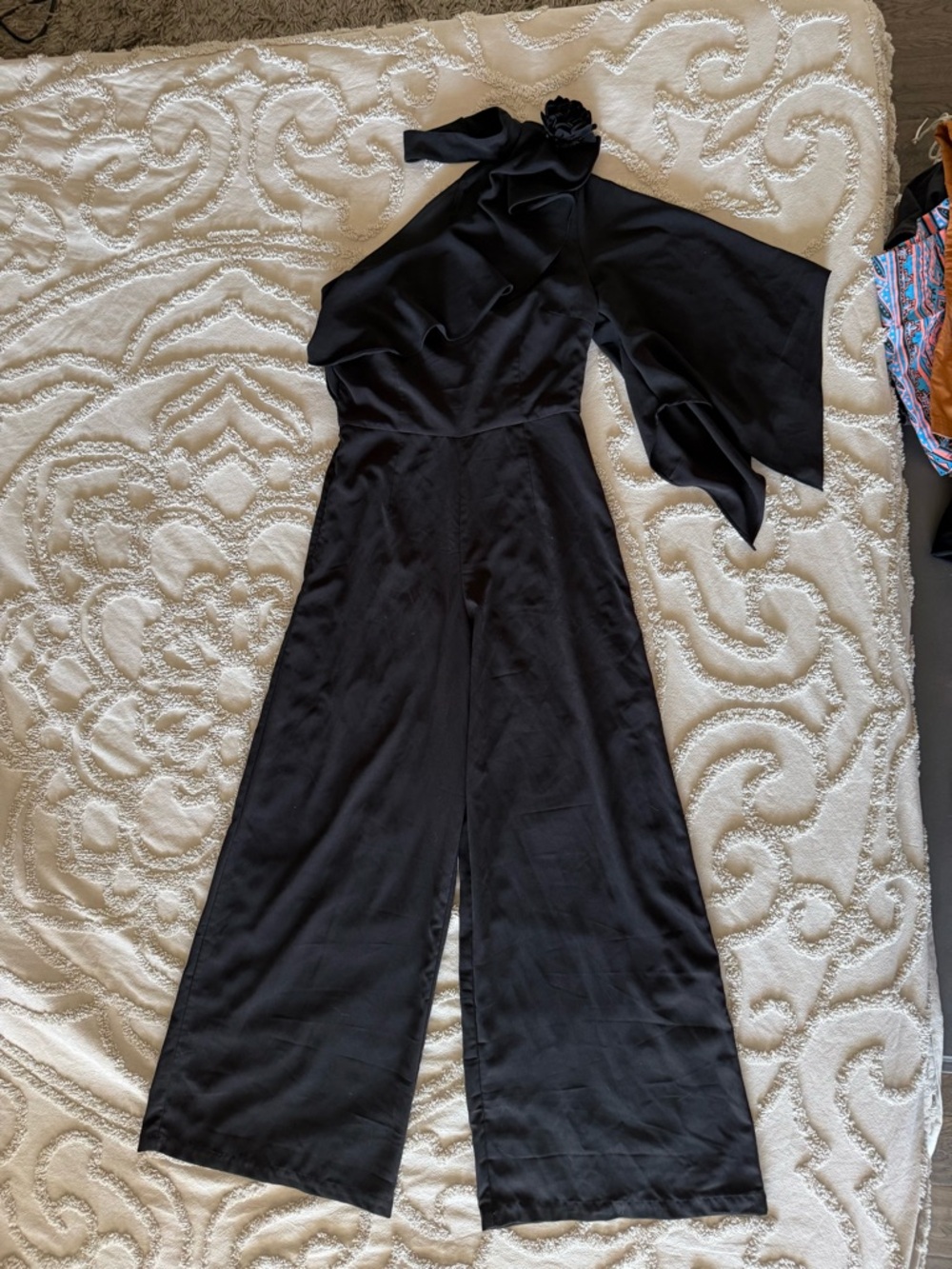 Cq by Cq Black One-Shoulder Wide-Leg Jumpsuit with Floral Accent size S - Picture 2 of 5